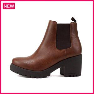 Chunky Lug Sole Ankle Boots with Elastic Gore, 2.5 Inch Heel